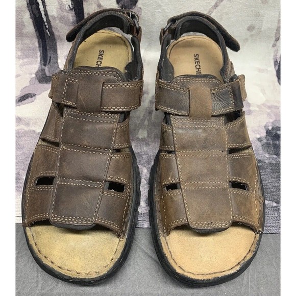 Skechers Men's Brown Leather Gladiator Fisherman Sandals 60395 Size 10 - Picture 4 of 13